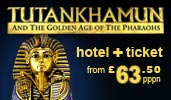 Tutankhamun Exhibition + Hotel - O2 Exhibition Centre. Formerly the Millennium Dome.